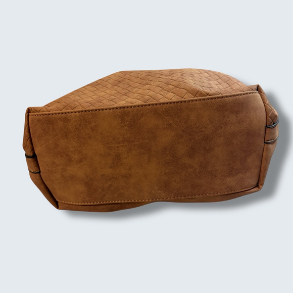 Sam & Hadley Brown Woven Hobo Bag Slouchy Faux Suede Shoulder - Picture 8 of 16